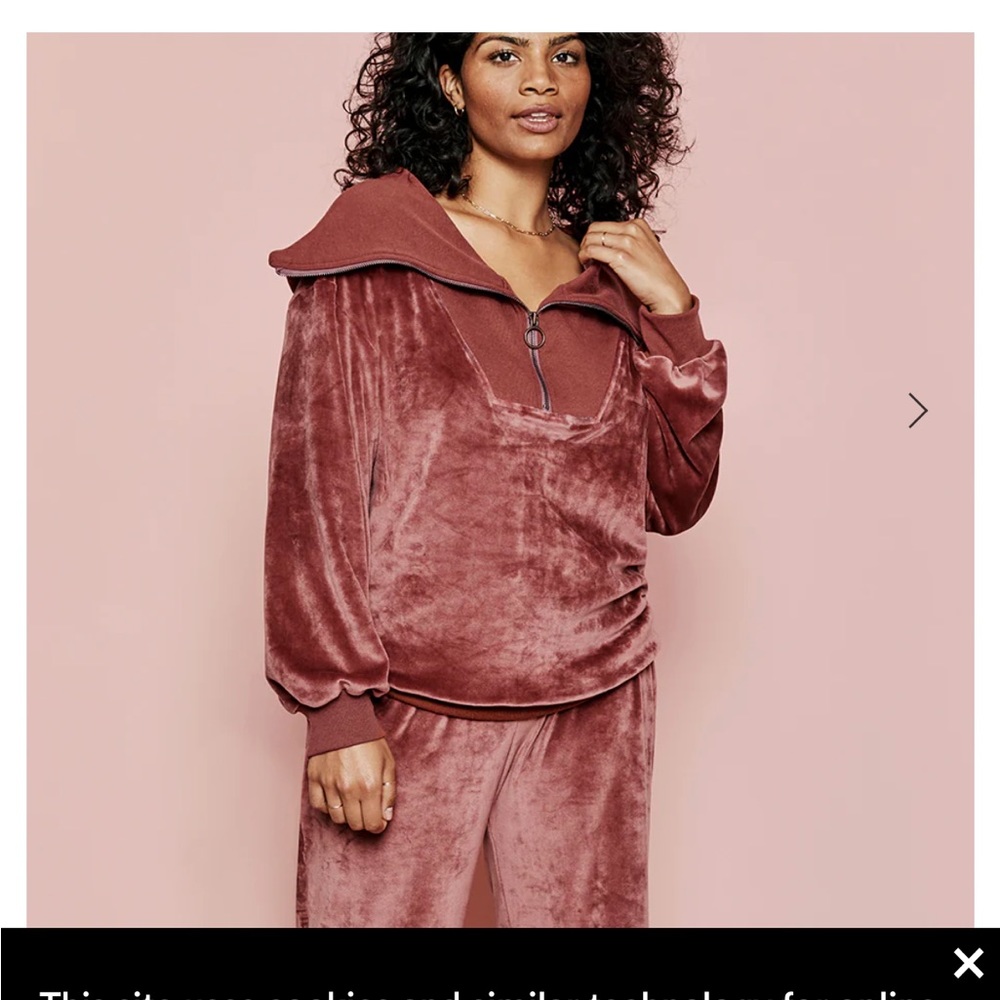 Summersalt Plush Velour 1/2 Zip & Wide Leg Set Rosewood Size Large